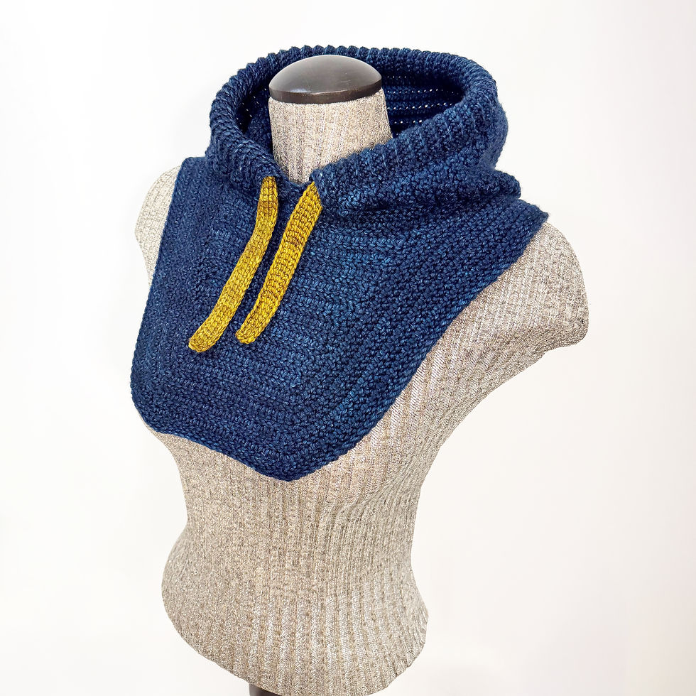 Thumbnail: Bergen Hooded Bib crochet pattern 3/4 view
