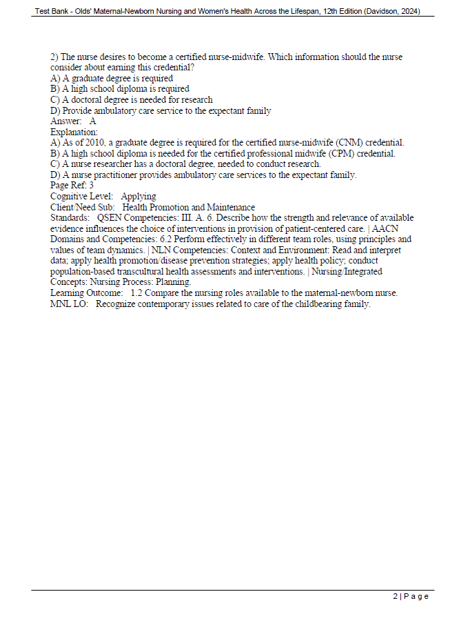 Thumbnail: Olds' Maternal-Newborn Nursing & Women's Health Across the Lifespan 12th Edition TEST BANK