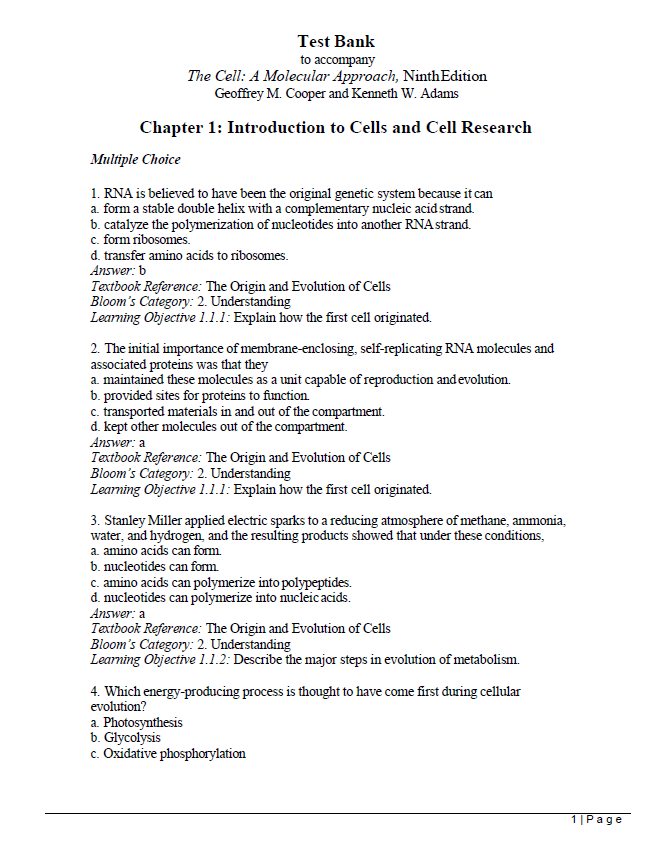 Thumbnail: The Cell A Molecular Approach 9th Edition TEST BANK 9780197583722