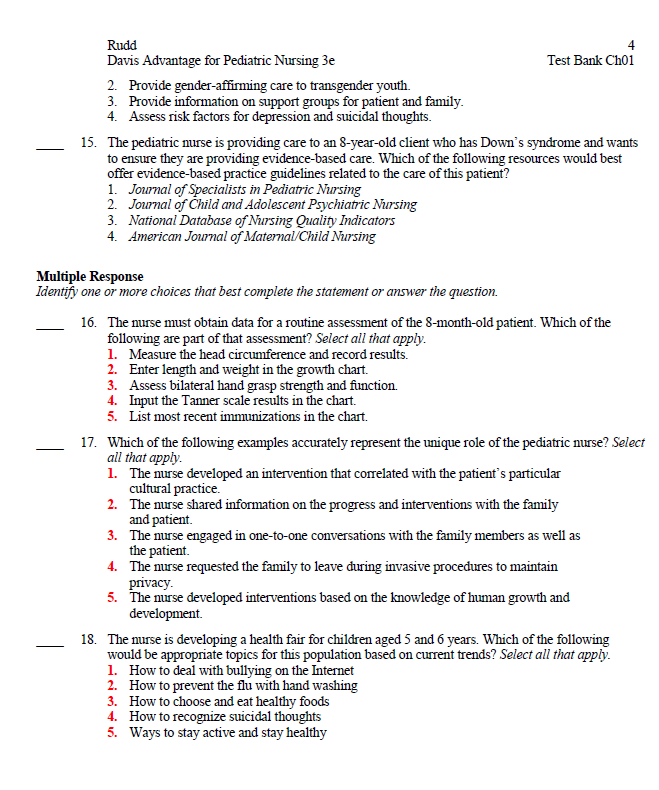 Thumbnail: Davis Advantage for Pediatric Nursing Critical Components of Nursing Care 3rd Edition Test Bank