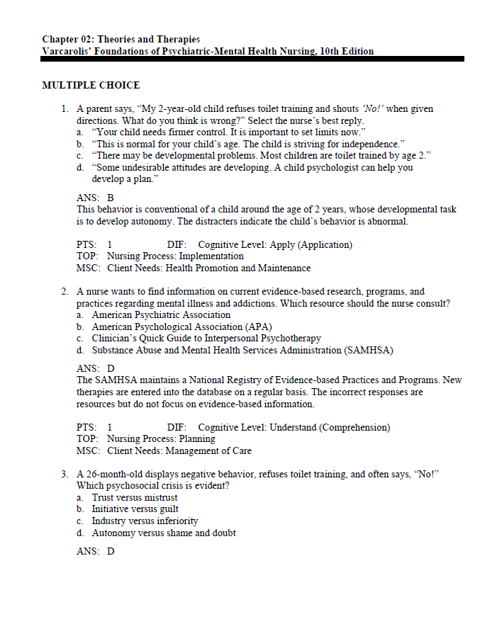 Thumbnail: Varcarolis' Foundations of Psychiatric-Mental Health Nursing 10th Edition Test Bank