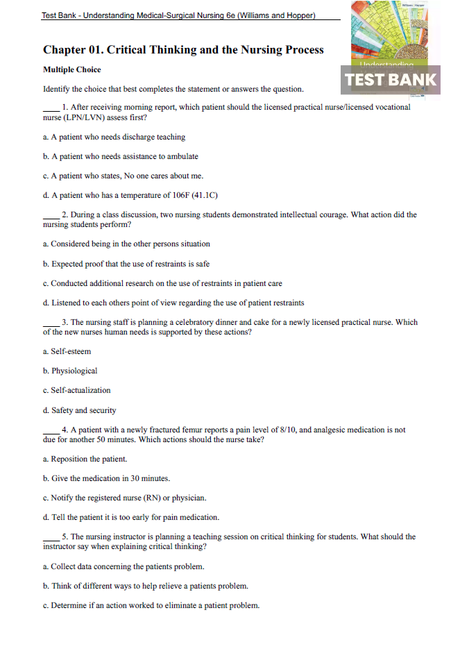 Thumbnail: Understanding Medical Surgical Nursing 6th Edition Williams TEST BANK