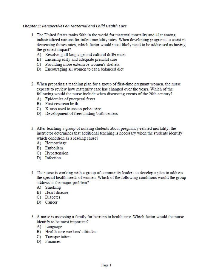 Thumbnail: Maternity and Pediatric Nursing 5th Edition Ricci Test Bank