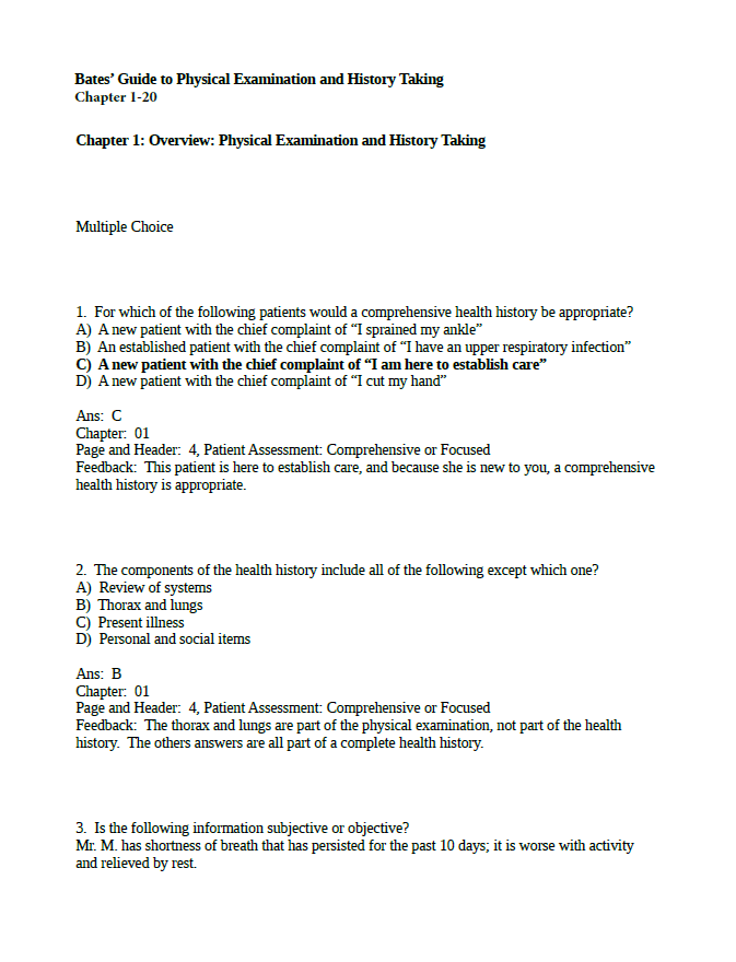 Bates Guide To Physical Examination and History Taking Test Bank