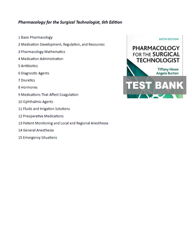 Pharmacology for the Surgical Technologist 6th Edition TEST BANK