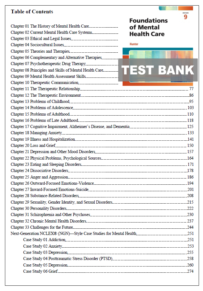 Thumbnail: Test Bank Foundations of Mental Health Care 9th Edition Brittany Hunter