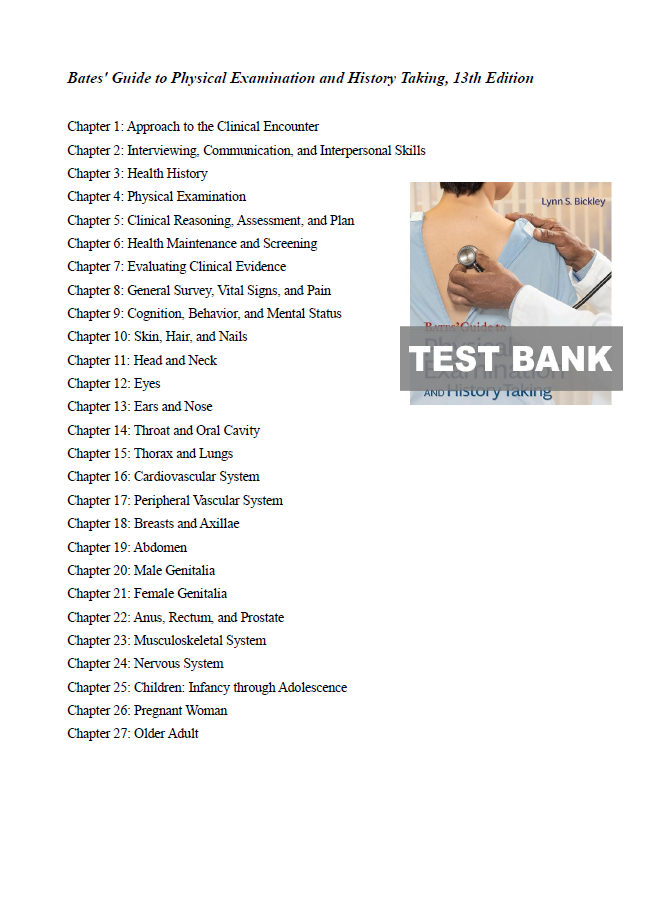 Thumbnail: Bates Guide to Physical Examination and History Taking 13th Edition Test Bank