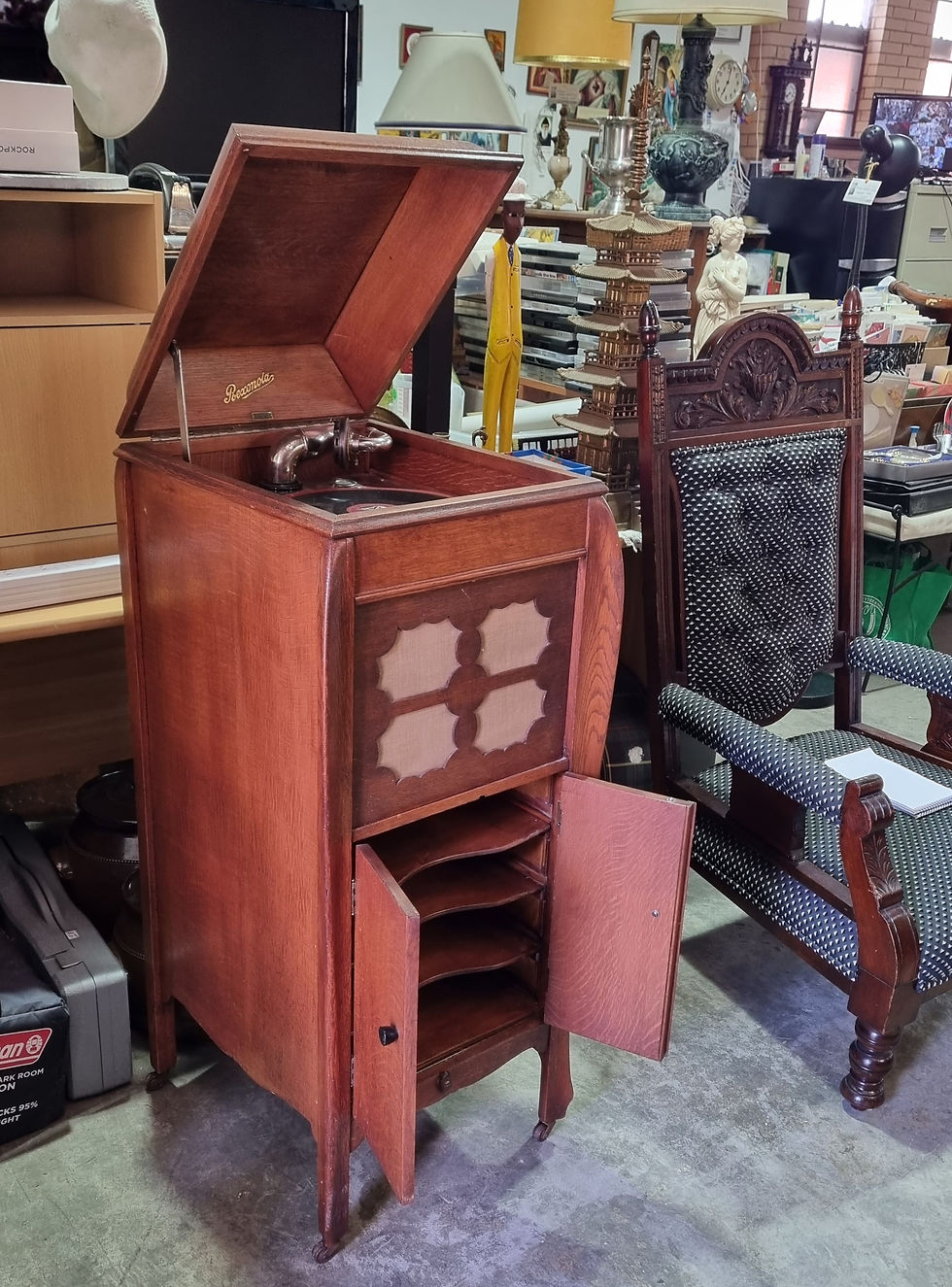 Thumbnail: Gramophone: Vintage Rexonola Oak Cabinet Gramophone In Good Working Order