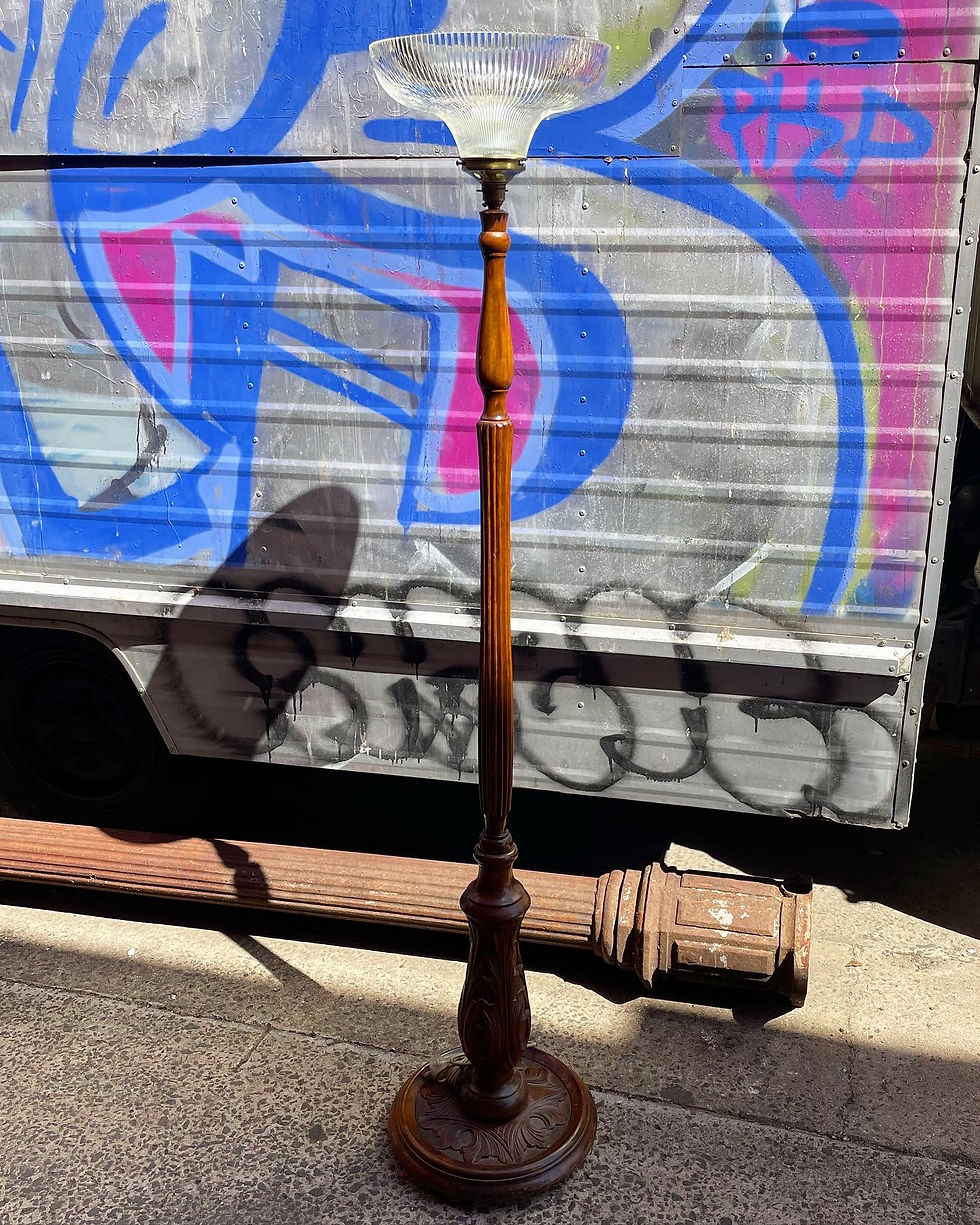 Spectacular Vintage Wooden Custom Made Standing Lamp with Glass Shade