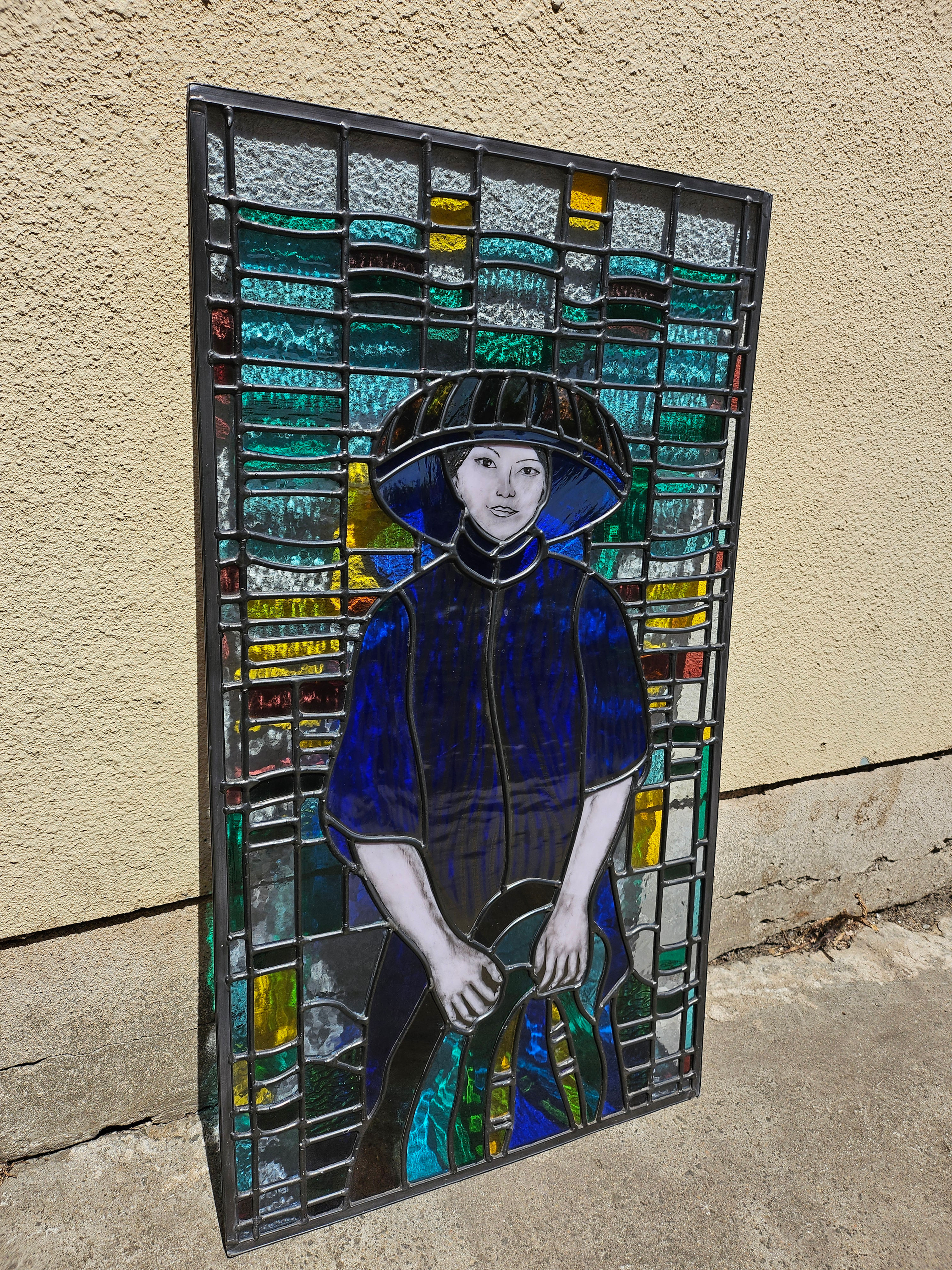 Stained Glass Leadlight Piece Of Hakka Fishing Woman, Based On St. Johns Cathedr