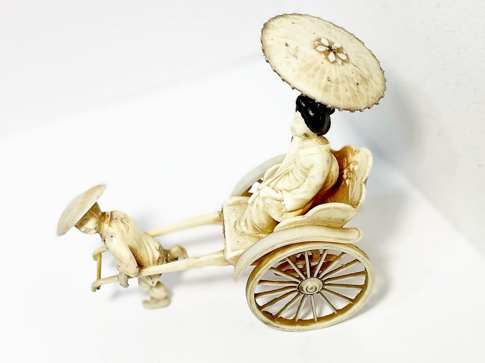 Thumbnail: Vintage Collectible Rickshaw Man pulling Geisha Celluloid Figurine (Japan)