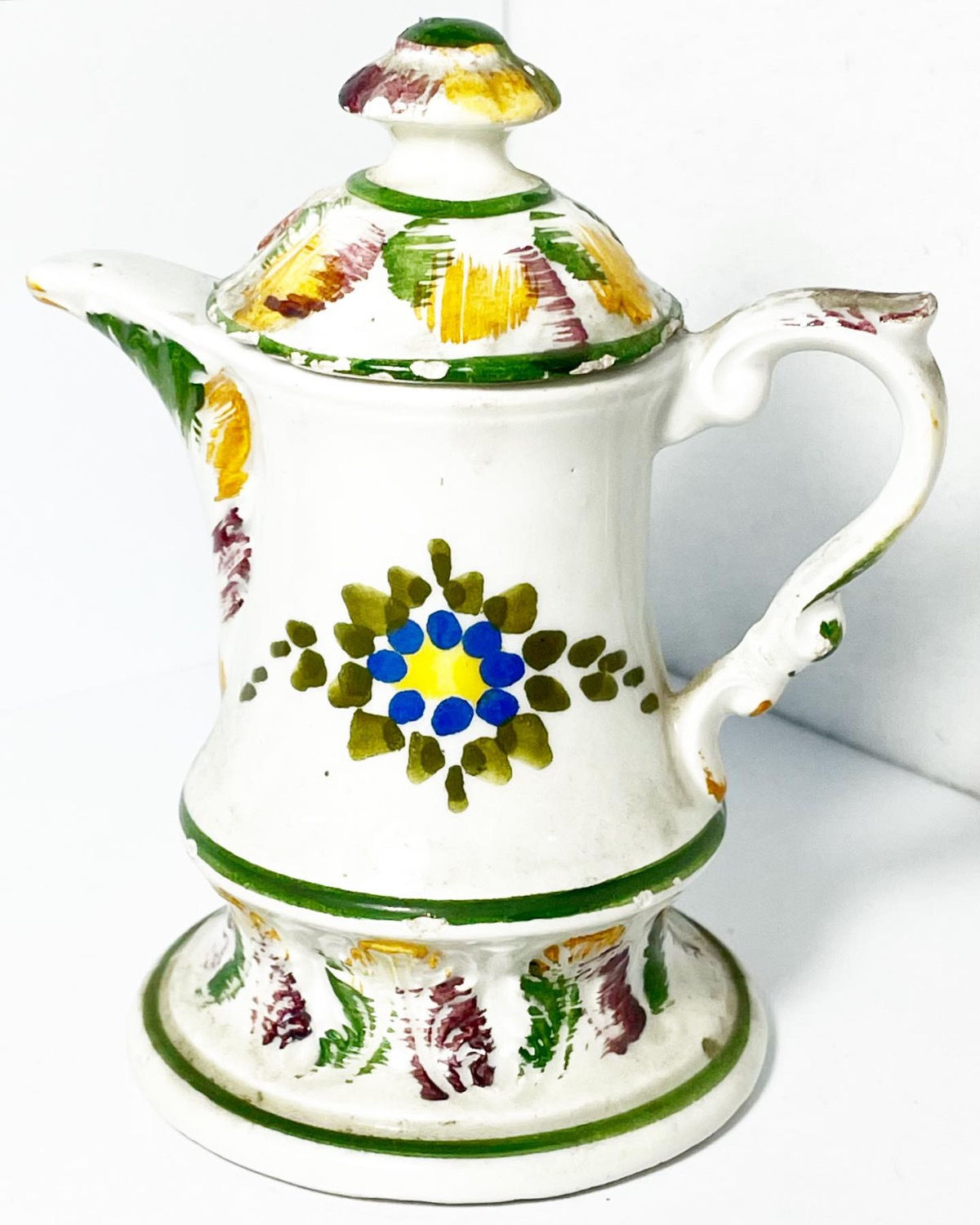 Vintage Decorative Ceramic Coffee Pot Figurine with Floral Ornaments 