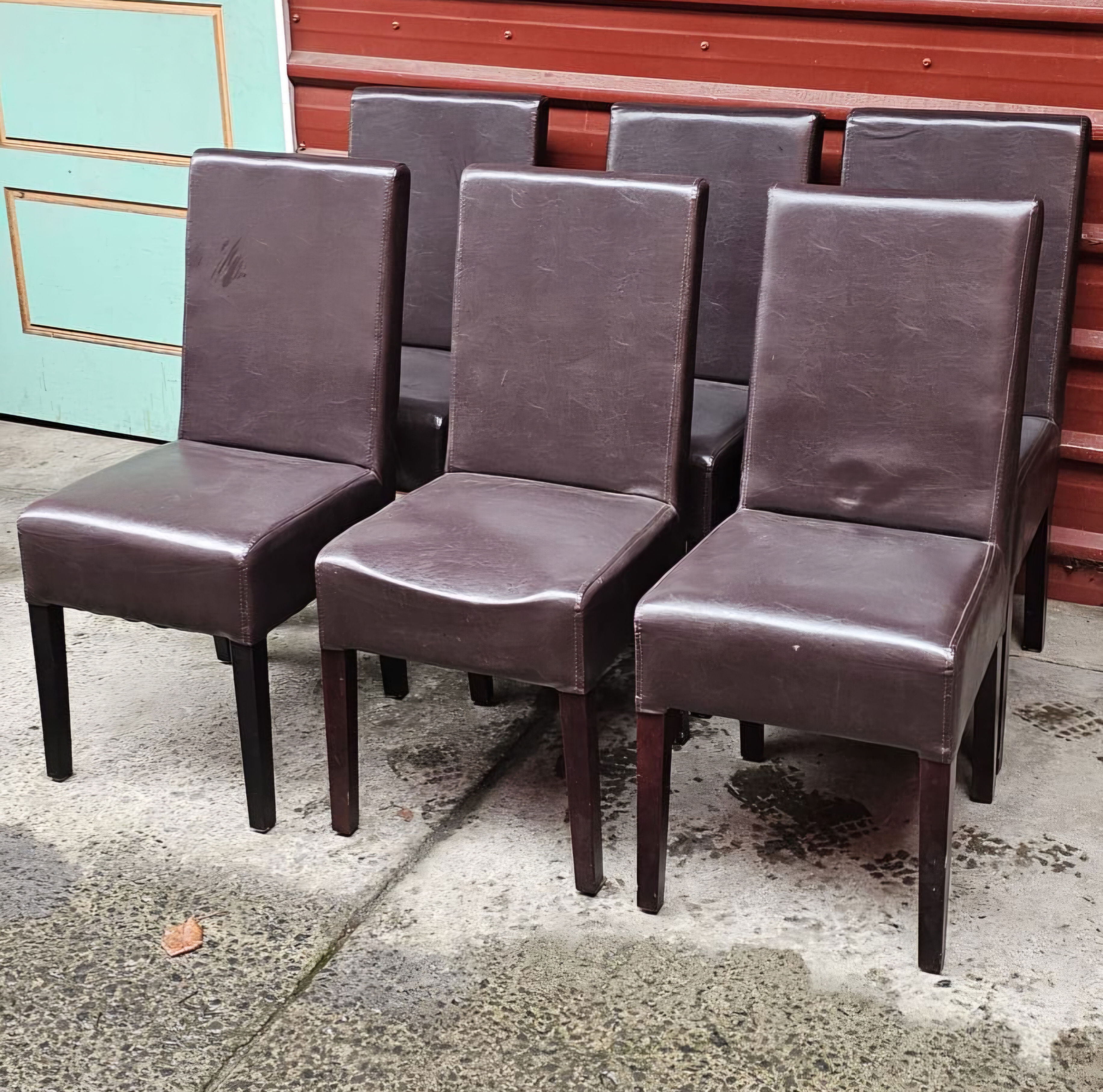Dining Chairs: Set of 6 Modern Chocolate Coloured Leather Dining Chairs