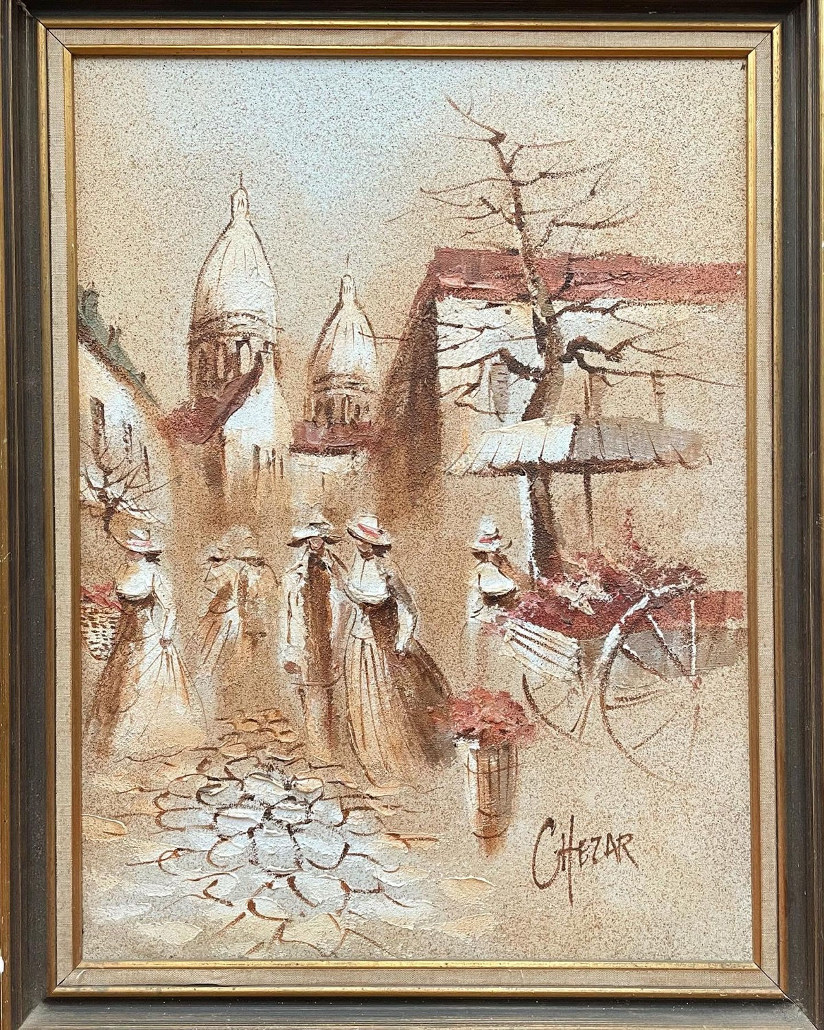 Rare Original Vintage Oil Sand Painting signed by Boris Chezar (USA)