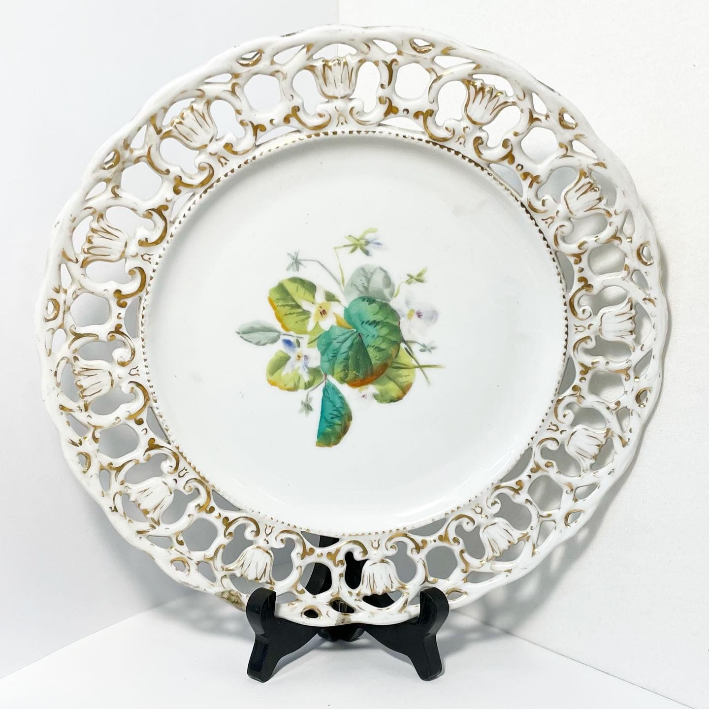 Gorgeous Ornate Vintage Decorative Plate with Hand-Painted Floral Motifs