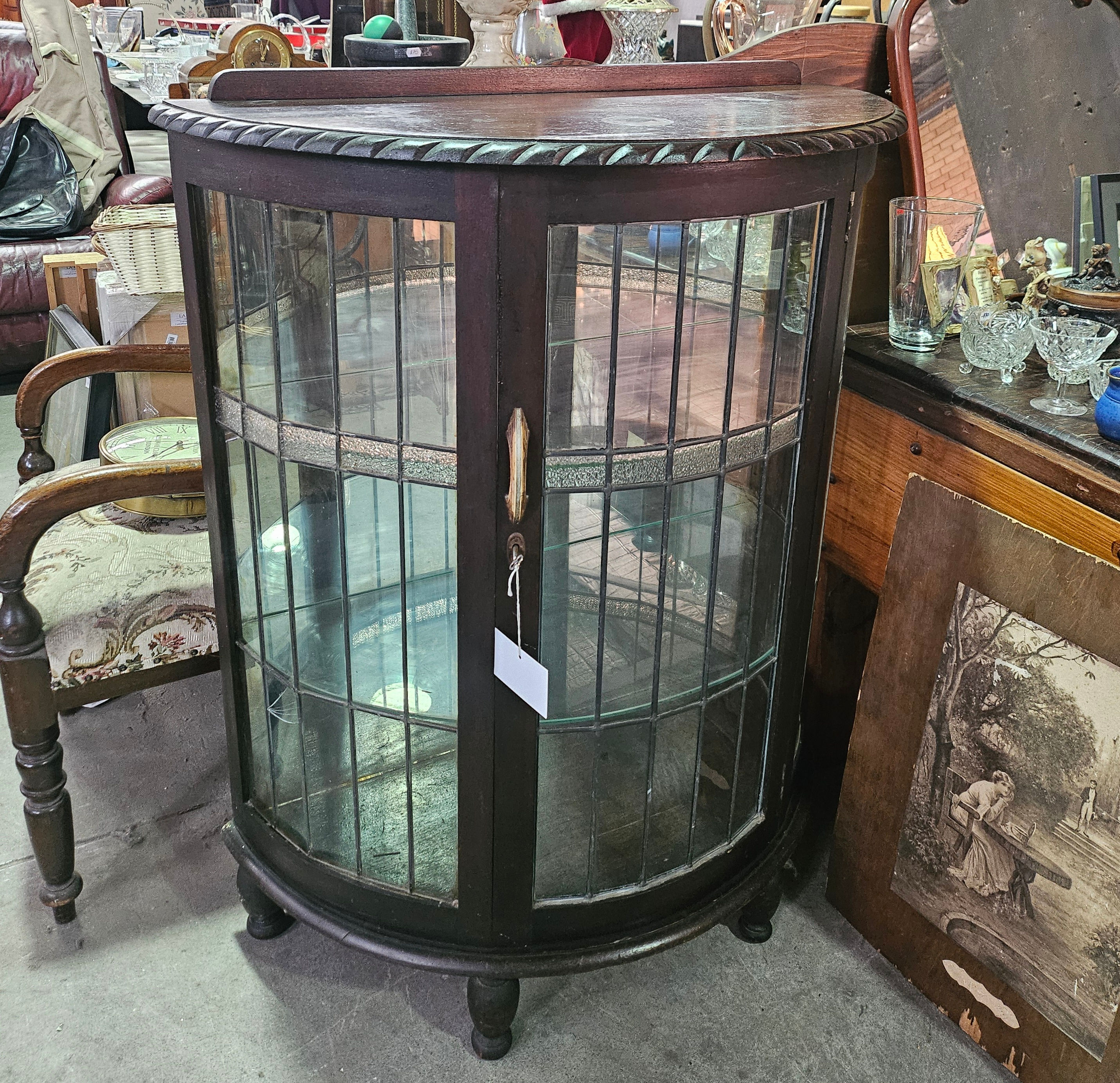 Cabinet: Vintage Half-Moon Australian Oak Leadlight Display Cabinet