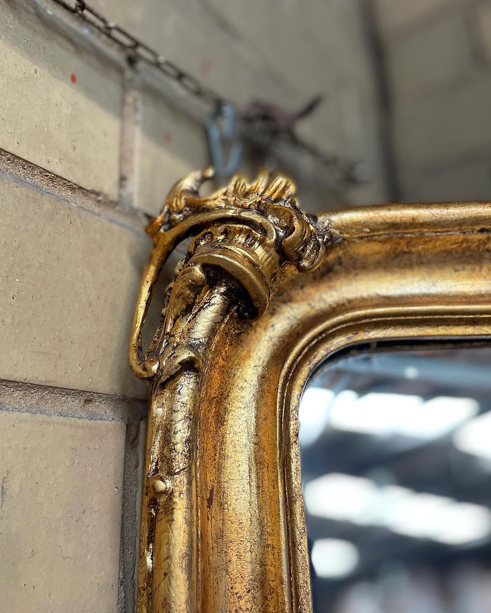 Thumbnail: Scenic Richly Carved Louis XV Style Gilded Console Table with Mirror