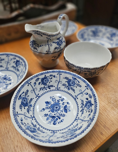 Creamer And Bowl Set: Piece Johnson Brothers Indies Blue And White Set  Mysite