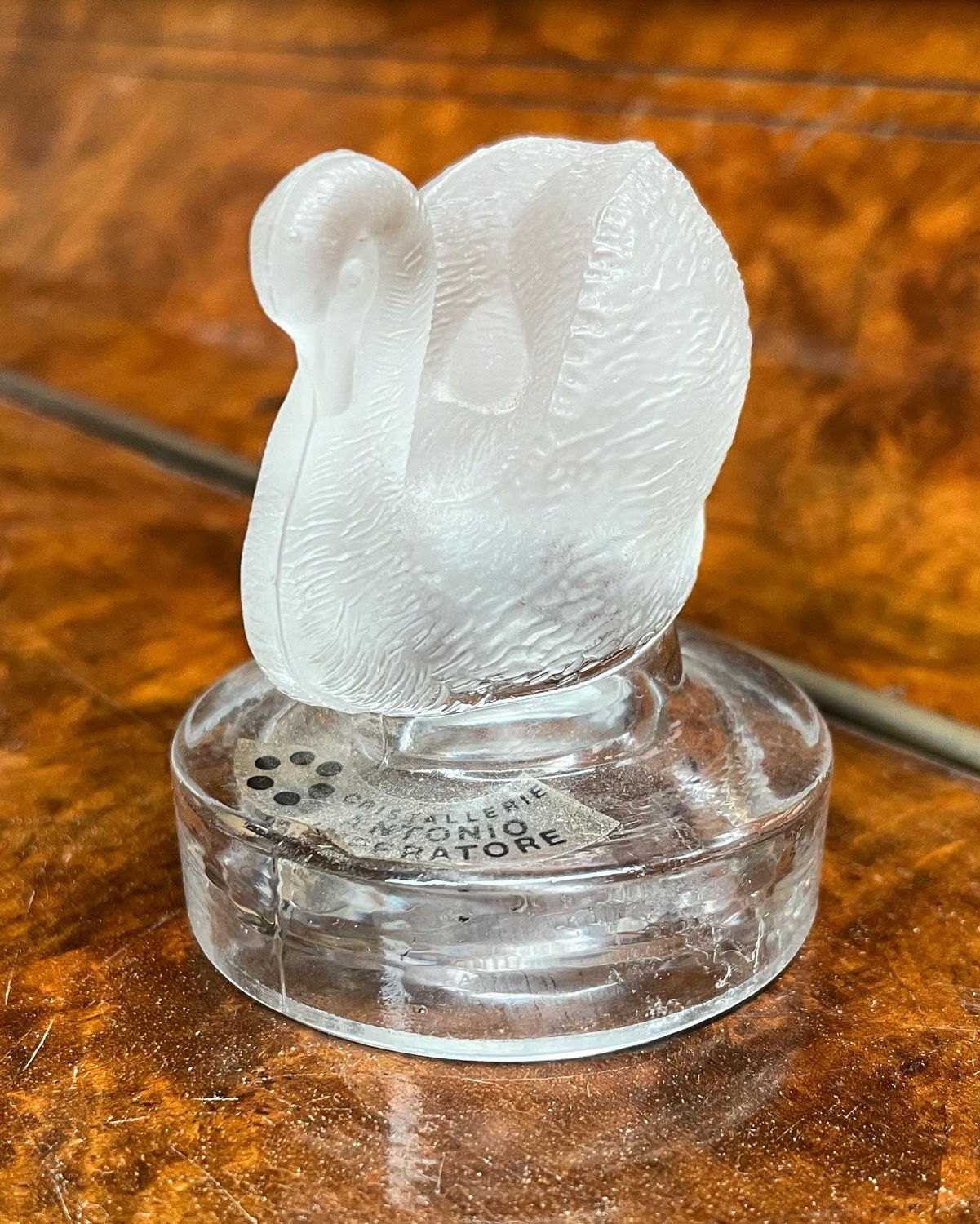 Collectible Frosted Glass Swan Figurine by Cristallerie Antonio Imperatore (Ital