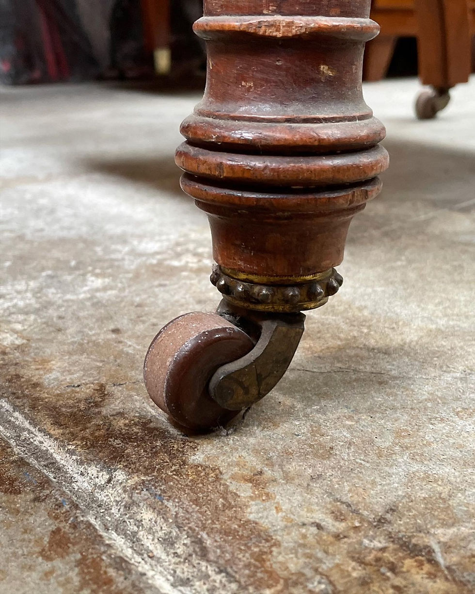 Thumbnail: Antique Victorian Grandfather Chair with Original Upholstery & Porcelain Castors