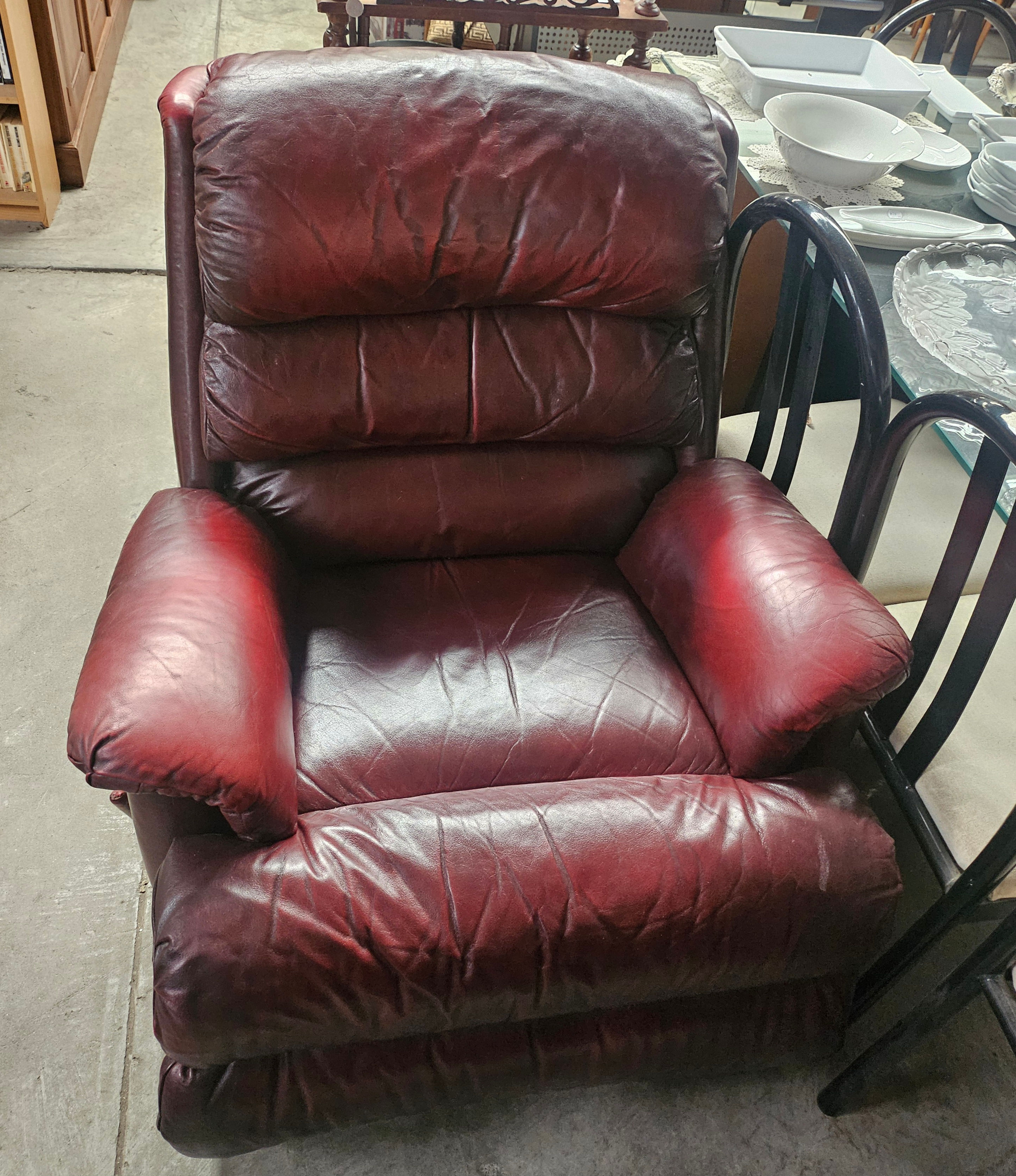 Armchair: Vintage Moran Burgundy Leather Recliner Lounge Chair