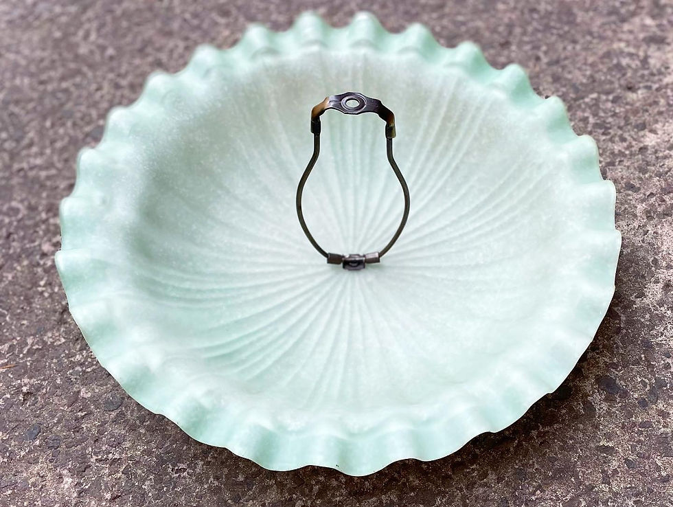 Thumbnail: Elegant Art Deco Pale Turquoise Frosted Glass Pendant Light with Ruffled Edge