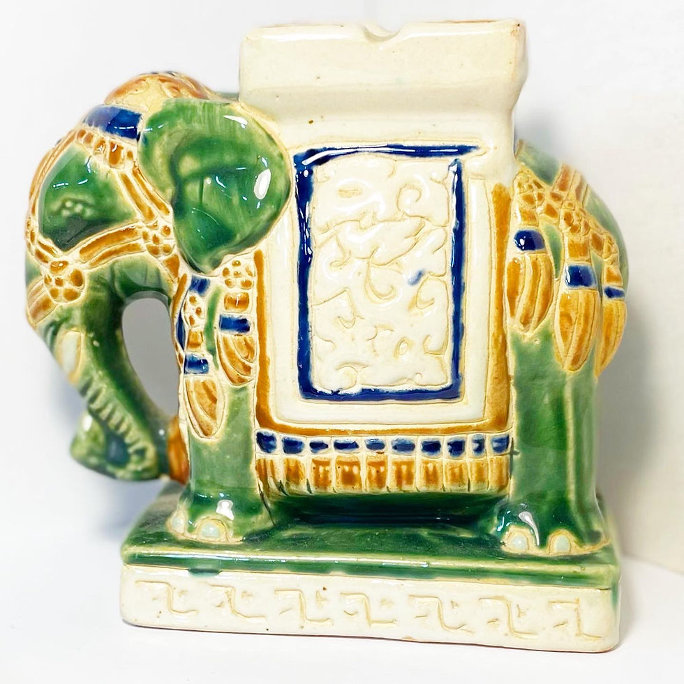 Thumbnail: Pretty Vintage Hand-Painted Glazed Ceramic Stoneware Elephant Plant Stand