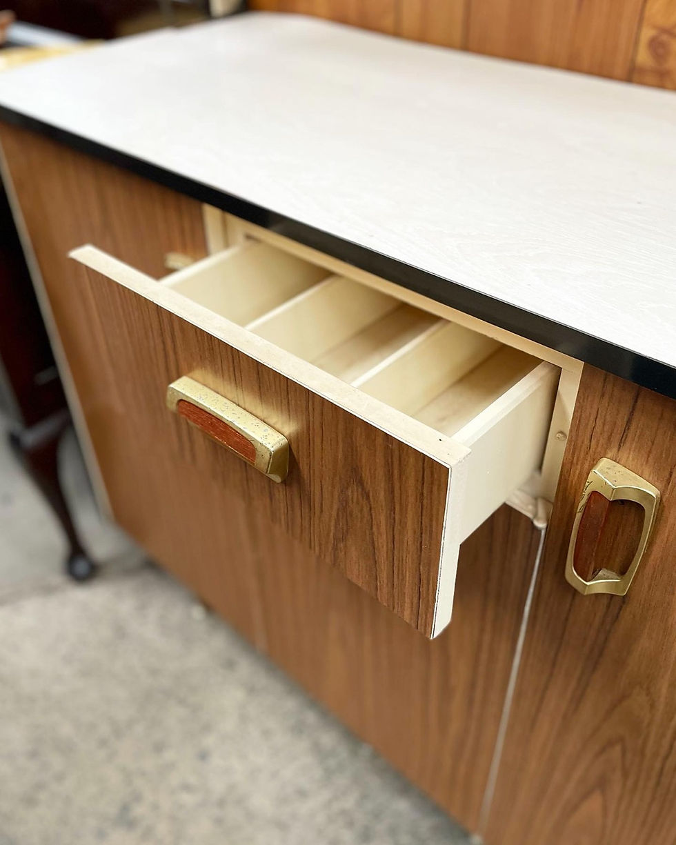 Thumbnail: Mid Century Modern Glass Door Kitchen Dresser on Original Atomic Retro Legs 