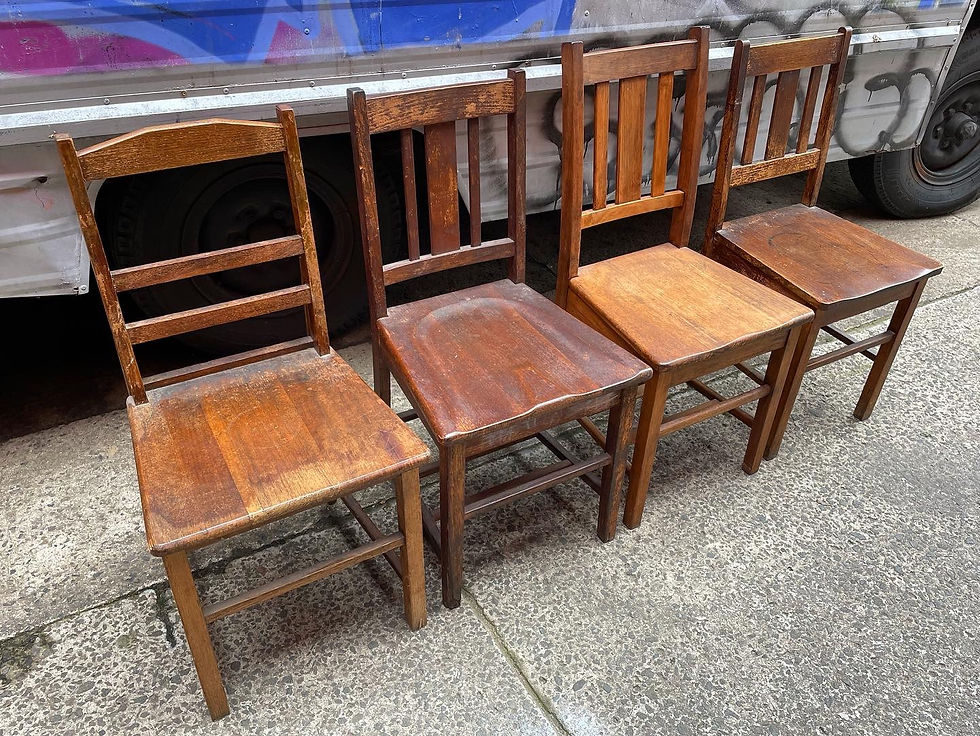 Thumbnail: 4 Various Wooden Vintage Chairs in Solid Condition 