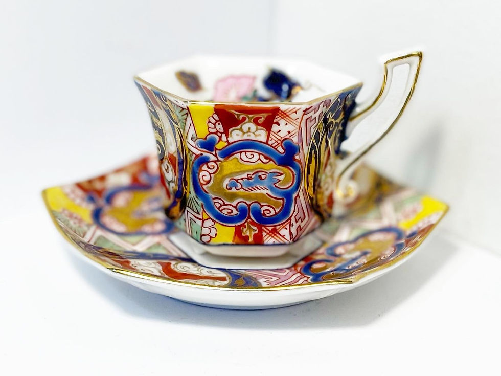 Thumbnail: Very Fine Contemporary ‘Kutani’ Demitasse Set of 2 Hand-Painted Cups & Saucers 