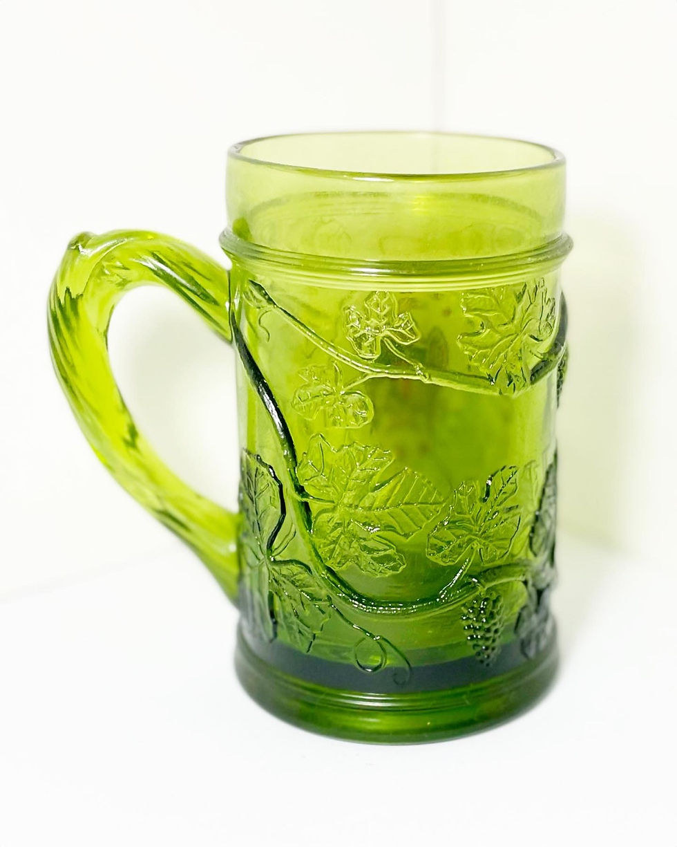 Thumbnail: Collectible Emerald Green Grapevine Design Embossed Glass Mug with an Eagle (USA
