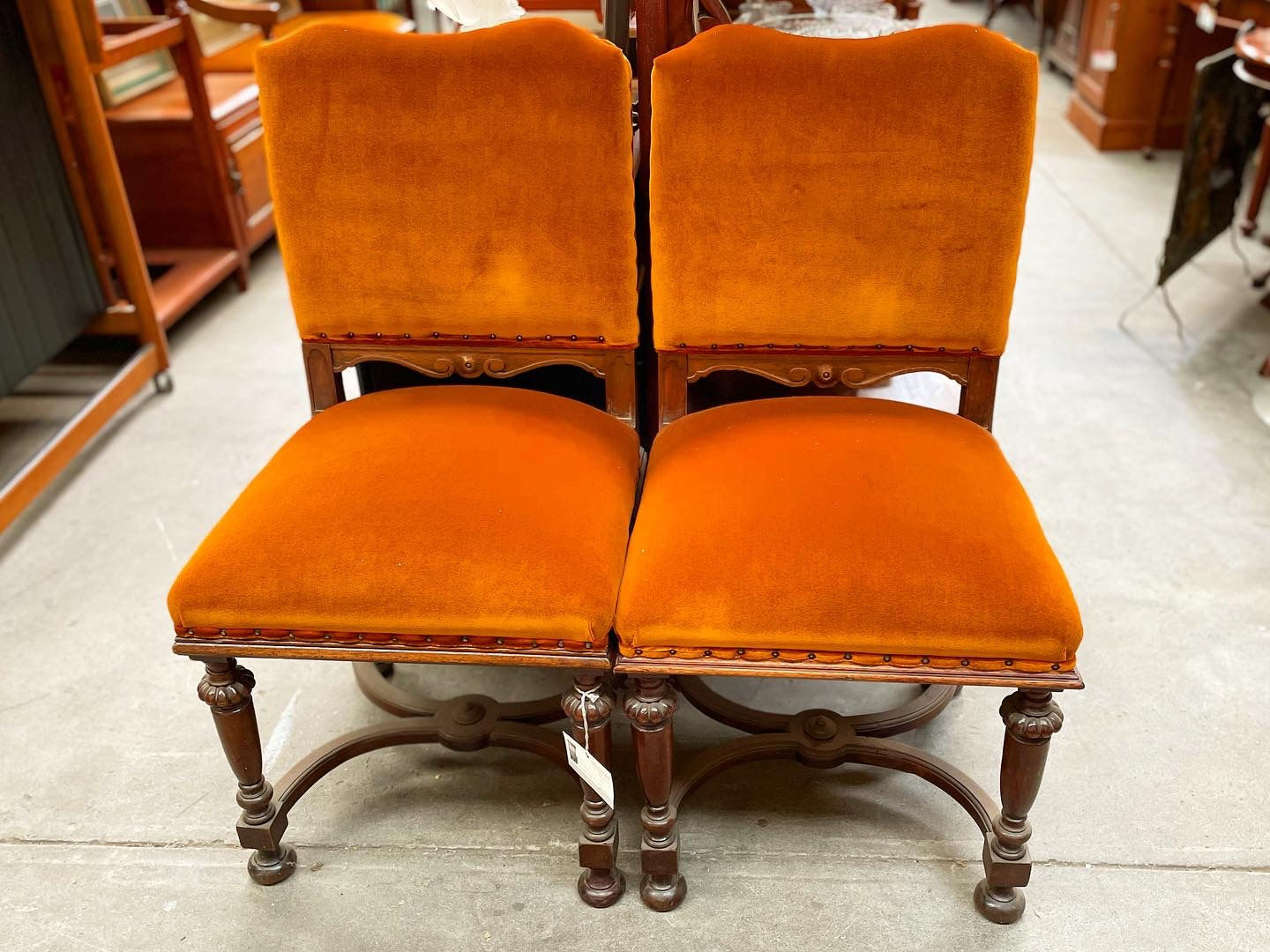 A Gorgeous Pair of Fully Restored Victorian Occasional Chairs with Orange Uphols