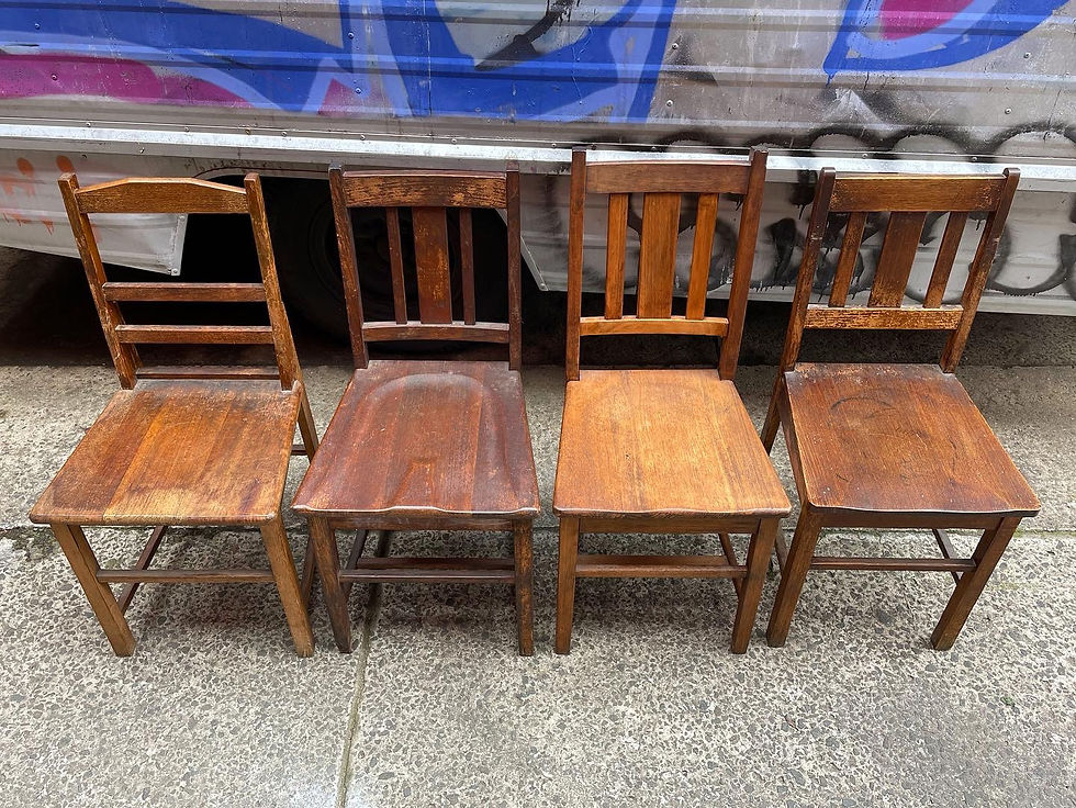 Thumbnail: 4 Various Wooden Vintage Chairs in Solid Condition 