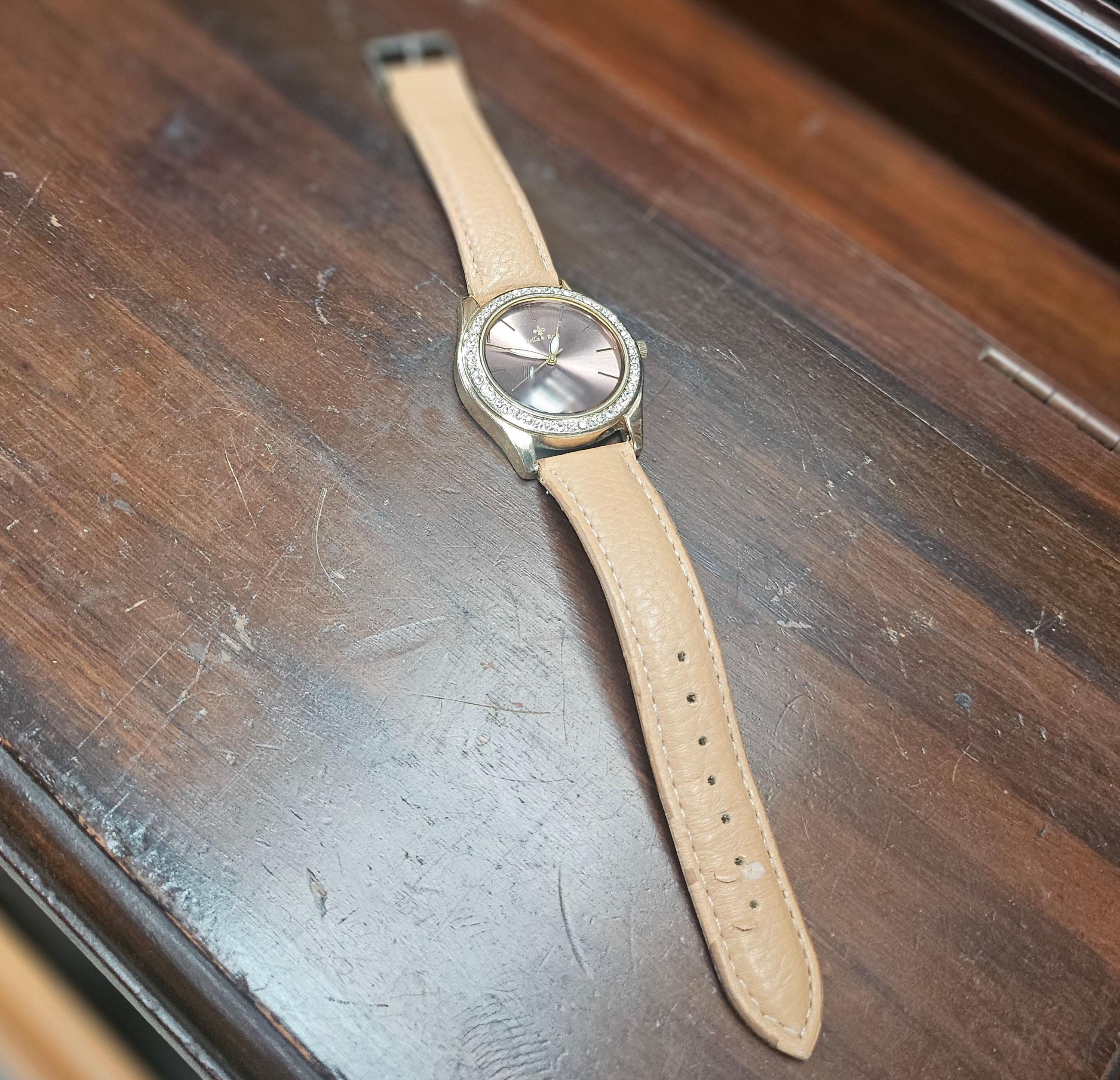Watch: Bella & Rose Wristwatch W/ Deep Pink Dial And Light Brown Band