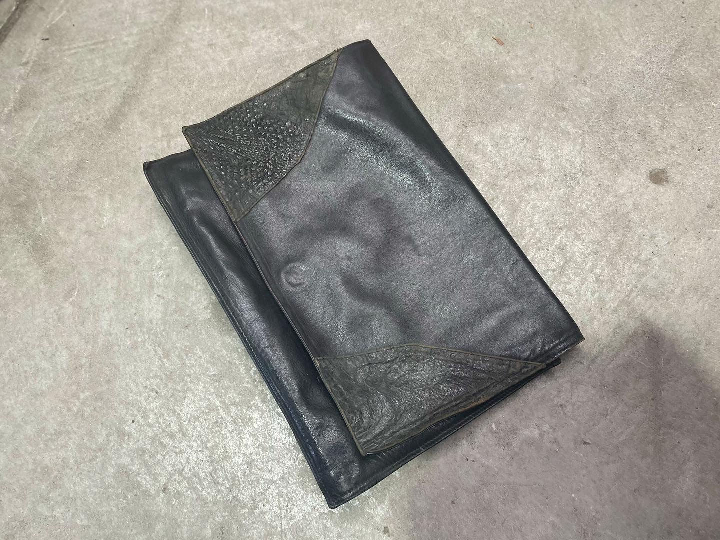 Vintage Black Genuine Leather Portfolio Envelope Clutch Bag (Italy)