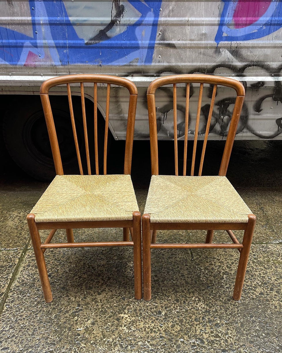 Thumbnail: A Stunning Pair of Ratan Seat Dining Chairs in Very Good Condition