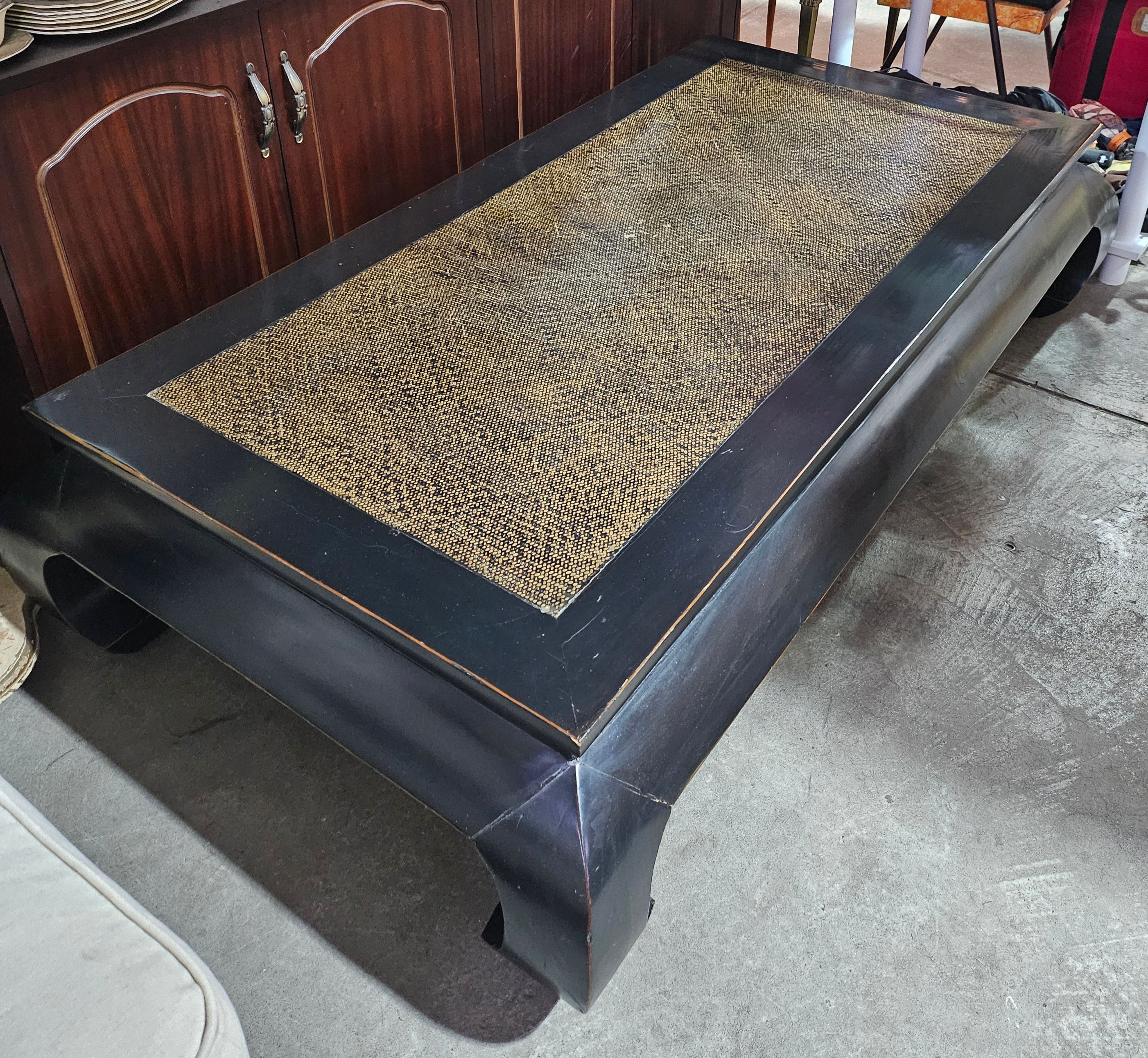 Coffee Table: Vintage Oriental Chow Leg Coffee Table W/ Woven Rattan Top