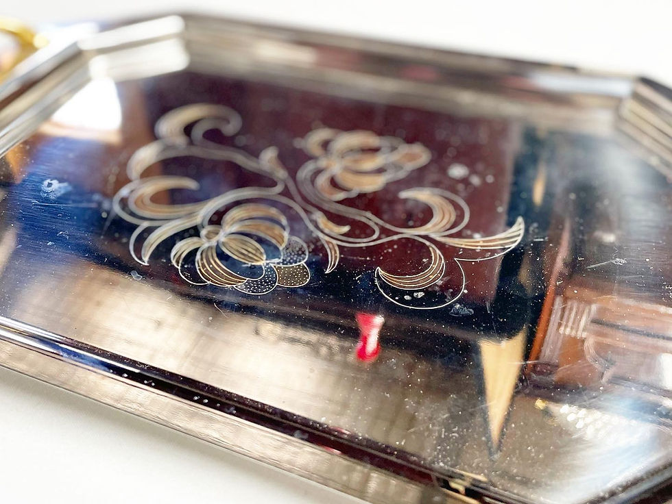 Thumbnail: Unique Small Vintage Art Deco Style Silver Plated Tray with Embossed Gilt Floral