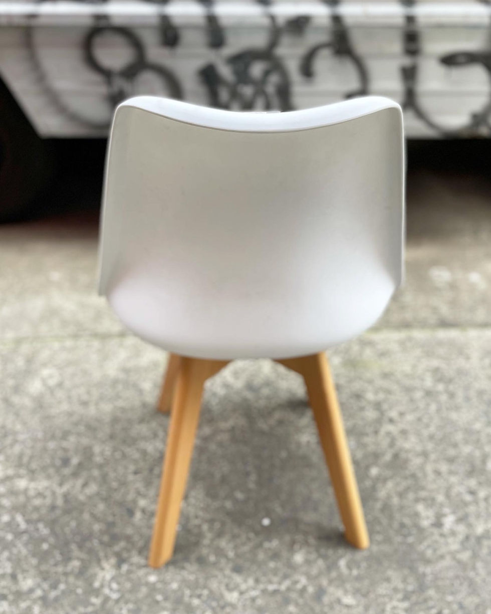 Thumbnail: Modern Set of 4 White Retro Mid-Century Chairs with White Vinyl Seat 