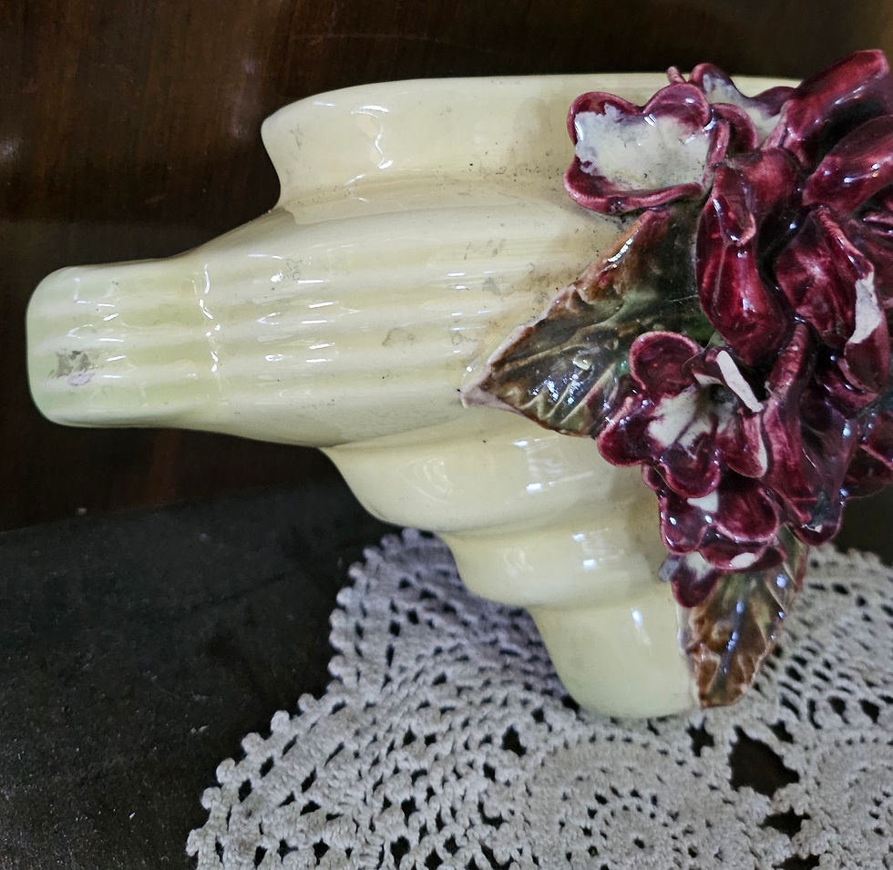 Thumbnail: Hanging Wall Vase: Vintage Ceramic Art Deco Hanging Wall Vase W/ Rose Accent