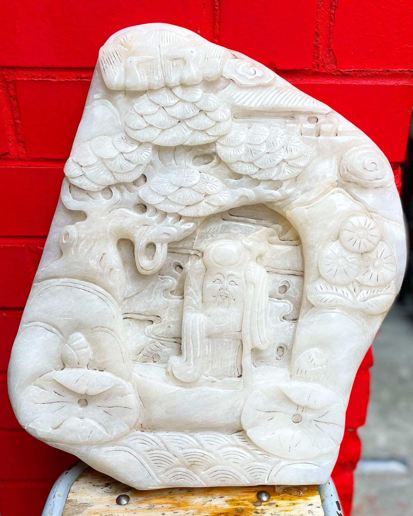 Rare Old Antique Chinese Hand-Carved White Jade Statue
