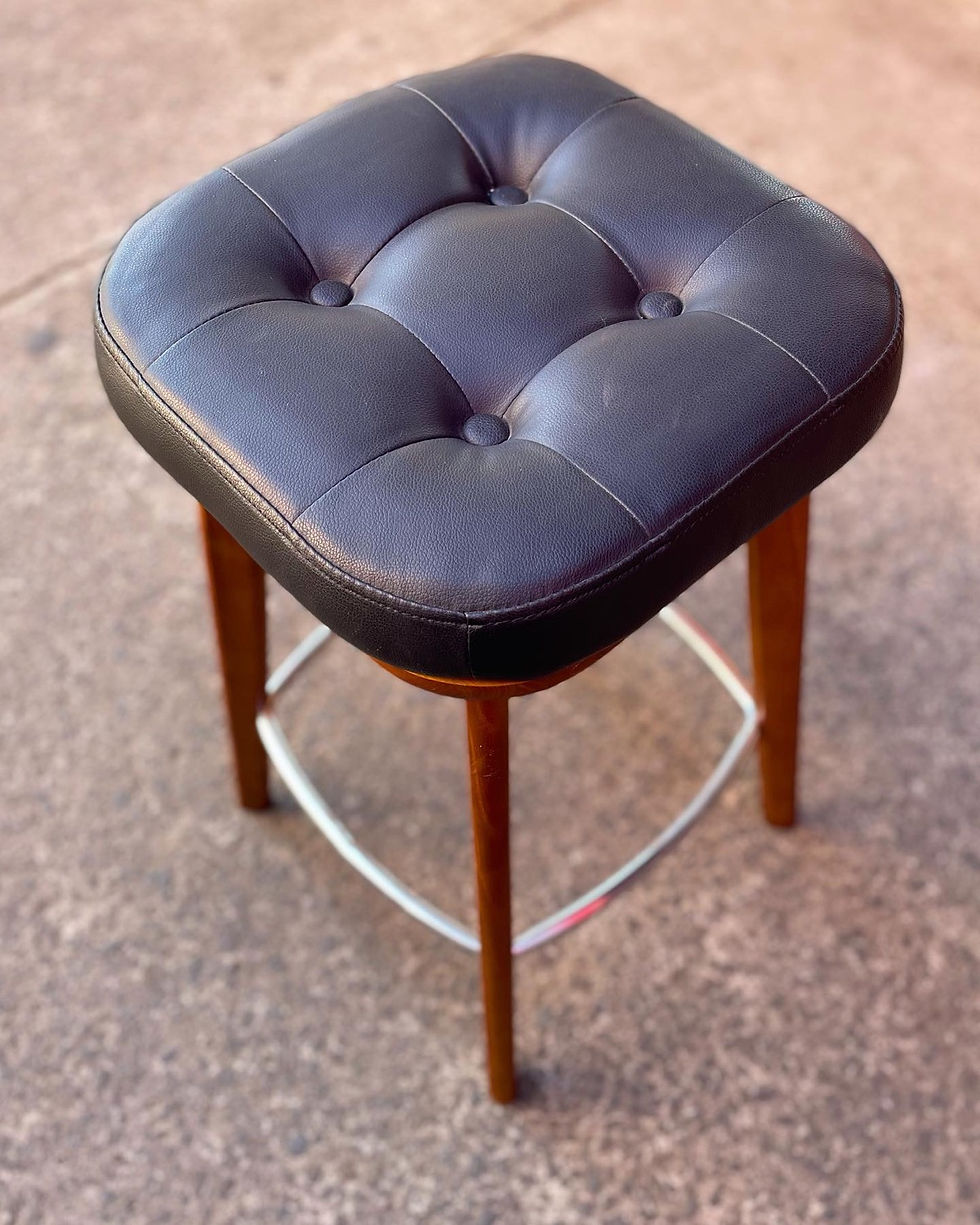 Thumbnail: Modern Scandinavian Style Wooden Frame Leather Top Bar Stool