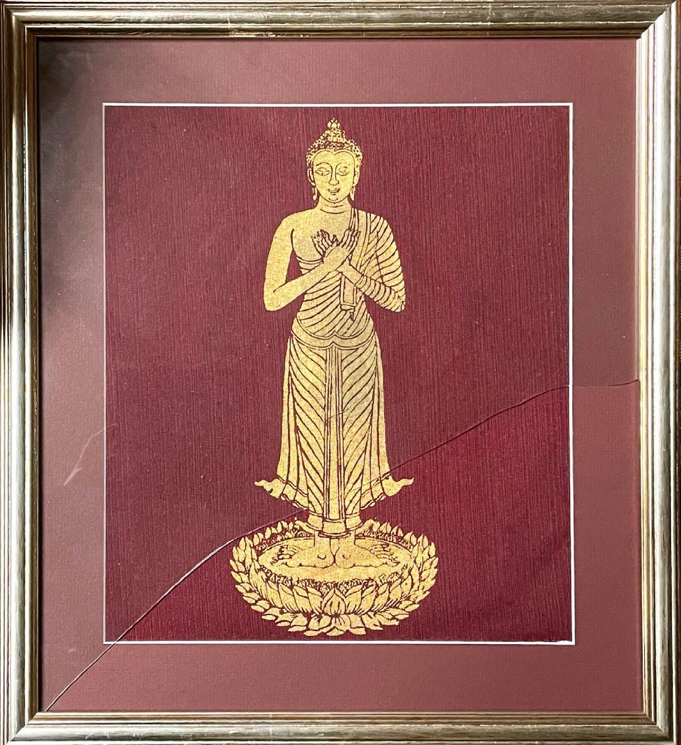 Antique Buddha Textile Artwork (Damaged Frame)