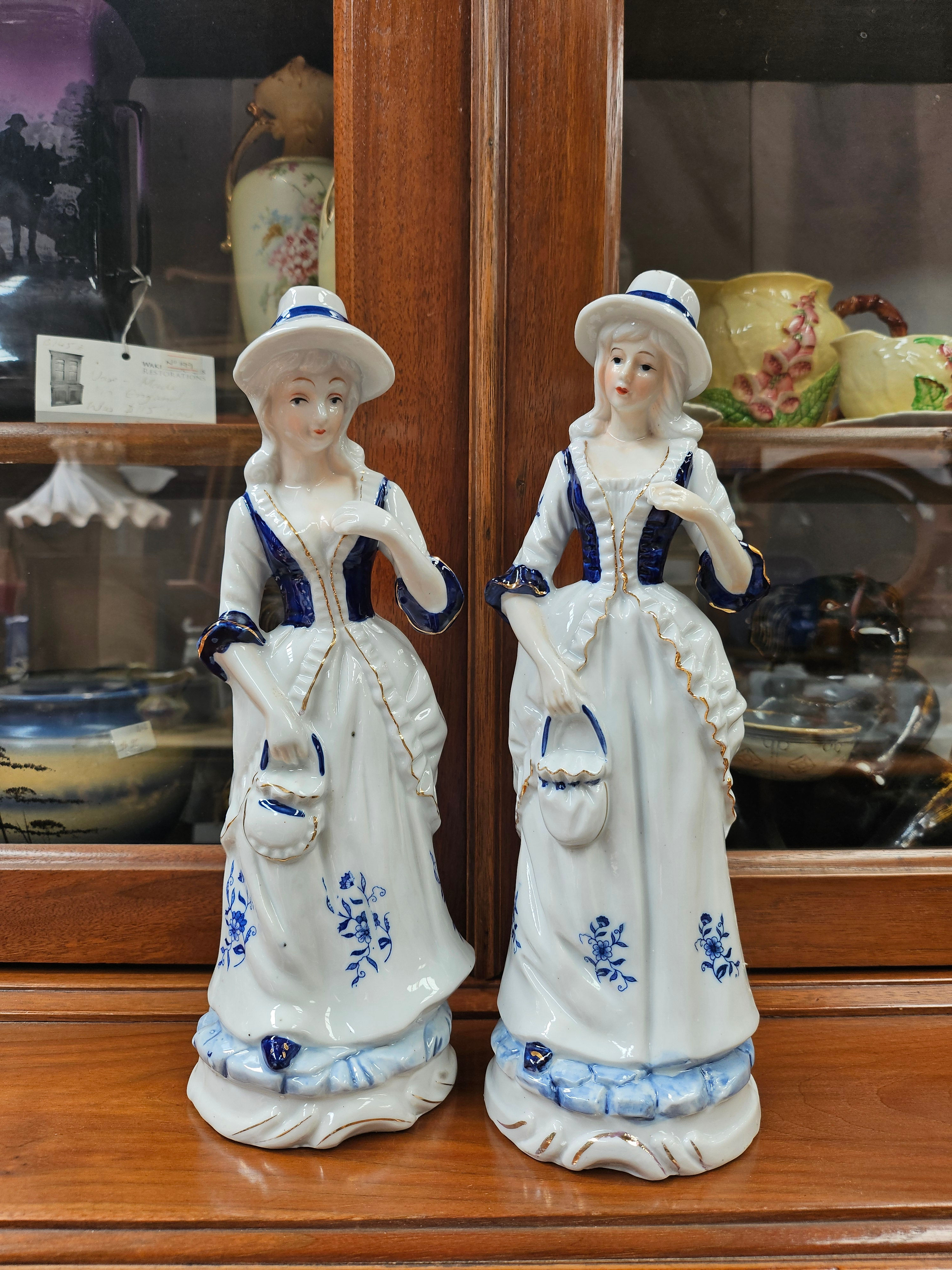 Pair of Porcelain Figurines: Pair of Antique Victorian Porcelain Women