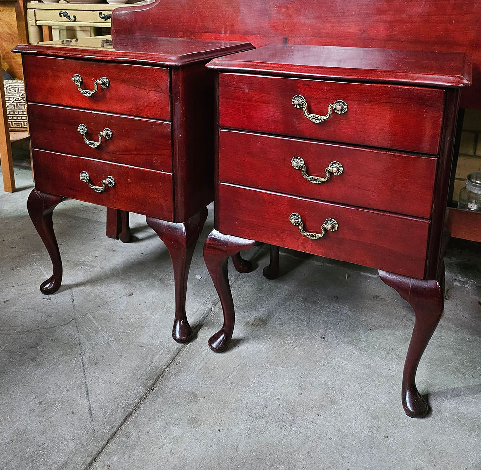 Thumbnail: Bedside Tables: Pair Of Vintage Queen Anne-Style Bedside Tables W/ Three Drawers