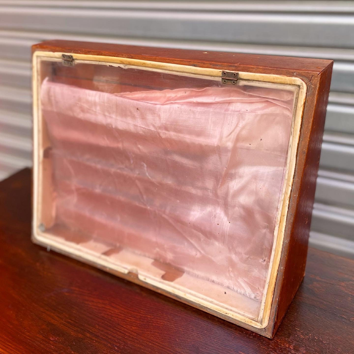 Vintage Unique Wooden Storage/Display Cabinet with Plastic Flip Up Door 