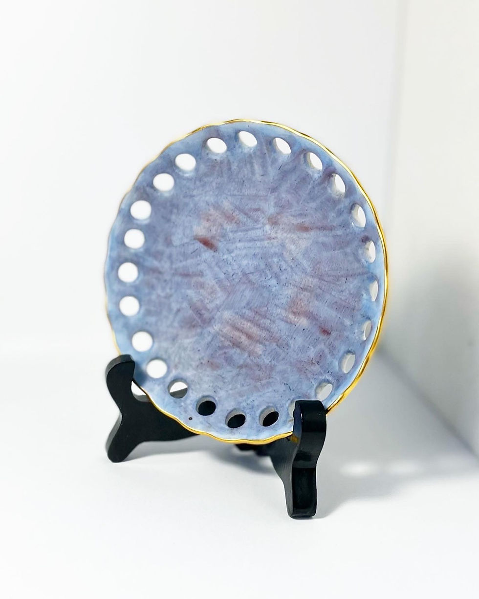 Thumbnail: Signed Hand-Painted Vintage Scalloped Gilt Edge Small Decorative Dish from 1976