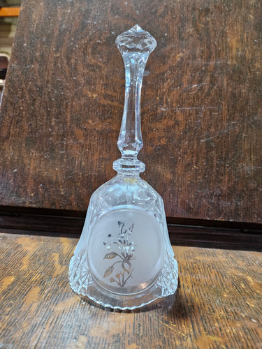 Crystal Bell Collection Hand Held 24% Lead Crystal Bell with Frosted Etched Flower Design | Mysite