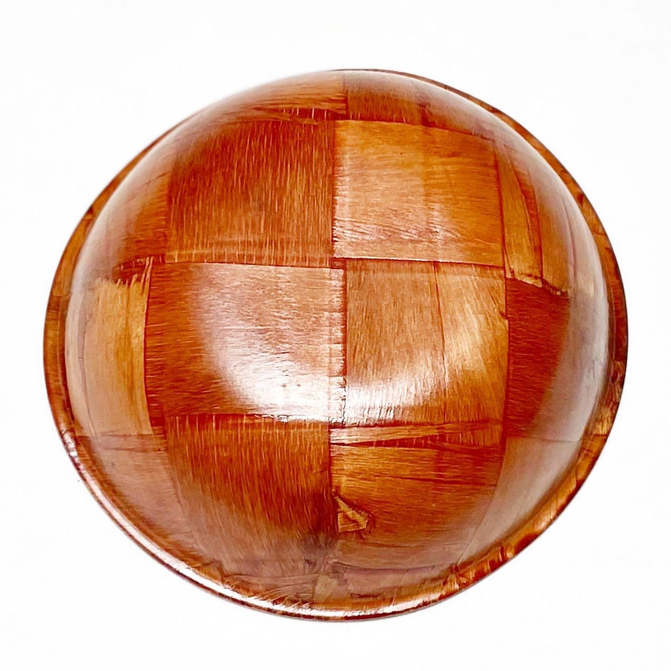 Thumbnail: Small Round Segmented Patchwork Wooden Fruit Salad Bowl from C.1960s
