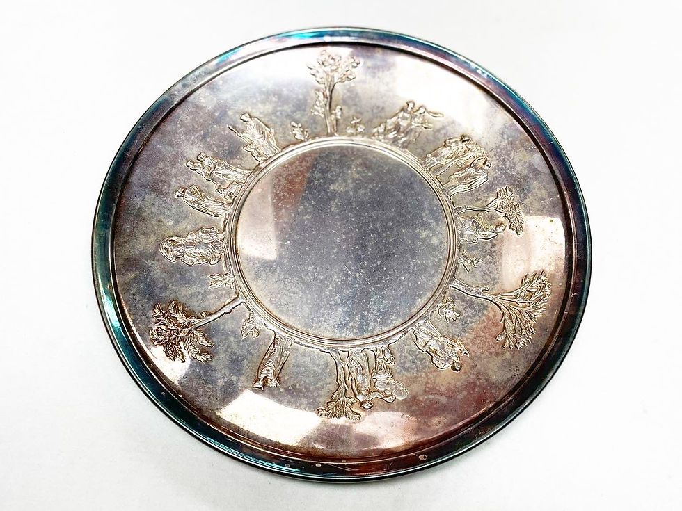 Thumbnail: Impressive Vintage Decorative Silver Plate Relief Wall Plaque (England) 